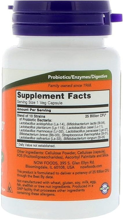 Probiótico-10, 25 Mil Millones, 10 Cepas Probióticas de NOW Foods | 30 y 50 Cápsulas Vegetales