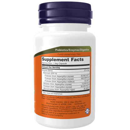 Enzimas BioCore® DPP IV 274 mg de NOW Foods, para la Digestión de Gluten y Cereales | Apoyo Gastrointestinal | 60 Cápsulas Vegetales