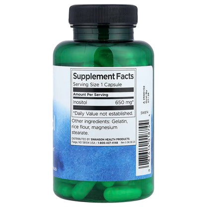 Inositol 650mg de Swanson | Promueve la función Cerebral y Cognitiva, apoyando al equilibrio emocional | 100 cápsulas vegetales