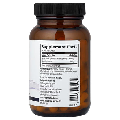 Berberina HCl con Ácido alfa lipoico (ALA), Berberine Synergy™ de Designs for Health | Energía celular, equilibrio metabólico | 60 Cápsulas Vegetales