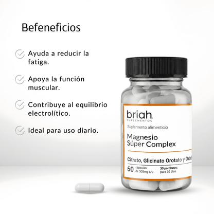 Magnesio Súper Complex | 4 tipos de Magnesio + Vitamina b6 | 60 Cápsulas