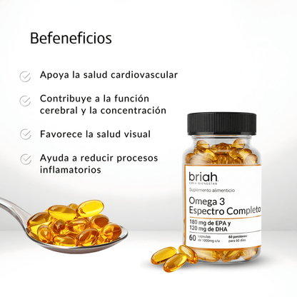 Omega 3 Espectro Completo de Briah | Función Cardiovascular y Cognitiva |  60 Cápsulas