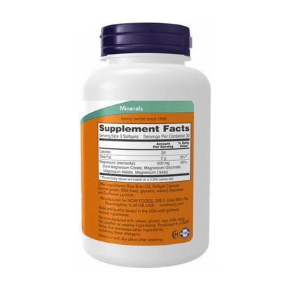 Citrato de Magnesio 400 mg de NOW Foods | Apoyo al Sistema Nervioso y Energía | 90 Y 120 cápsulas vegetarianas