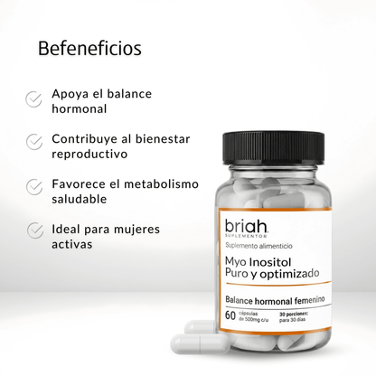 Myo Inositol Puro y Optimizado de Briah | Balance Hormonal Femenino | 60 Cápsulas