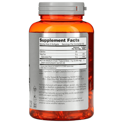 MCT Oil 1000 mg de NOW Sports |Ideal para deportistas de alto rendimiento | 150 cápsulas blandas