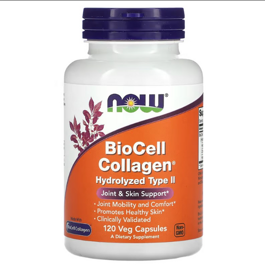 Colágeno BioCell Hidrolizado Tipo II 1,000 mg de Now Foods |  Soporte Articular | 120 cápsulas vegetales