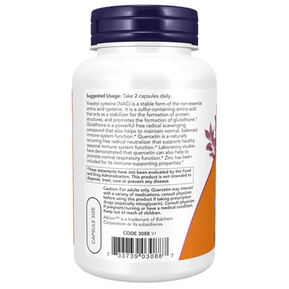 NAC 1.000mg, Quercetina 500mg y Zinc 15mg de Now Foods -  para Soporte Inmunológico y Respiratorio | 90 Cápsulas Vegetales