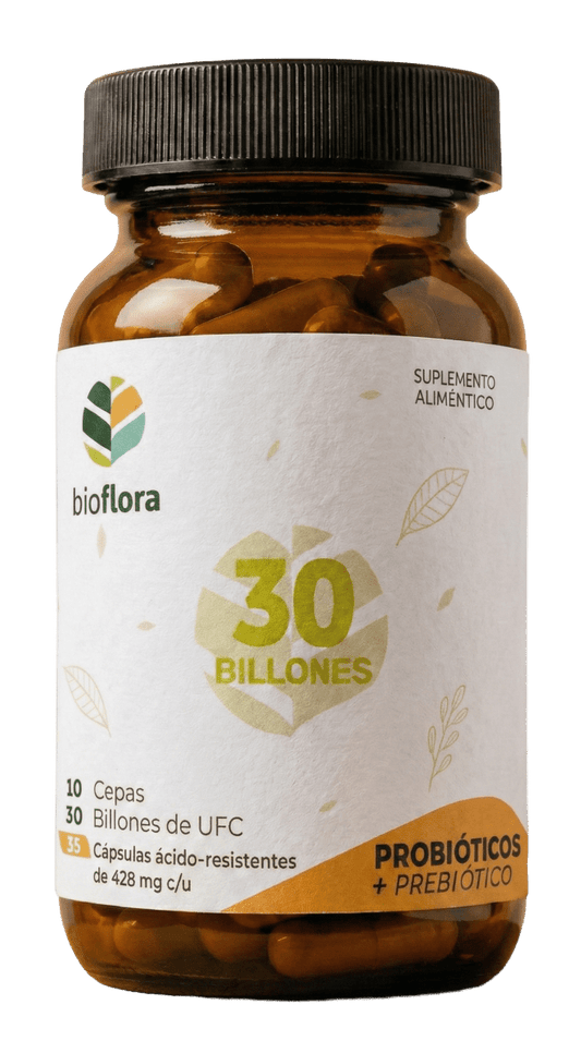 30 Billones Probióticos + Prebióticos con Vitamina C 426mg de Bioflora | Ayuda a restaurar la flora intestinal | 35 cápsulas ácido resistentes