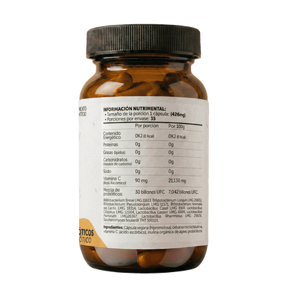 30 Billones Probióticos + Prebióticos con Vitamina C 426mg de Bioflora | Ayuda a restaurar la flora intestinal | 35 cápsulas ácido resistentes
