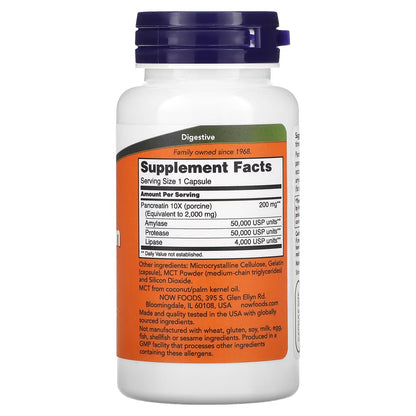 Enzimas Digestivas, Pancreatina 2000mg de NOW Foods | Digestión de Proteínas, Grasas y Carbohidratos, | 100 Cápsulas vegetales