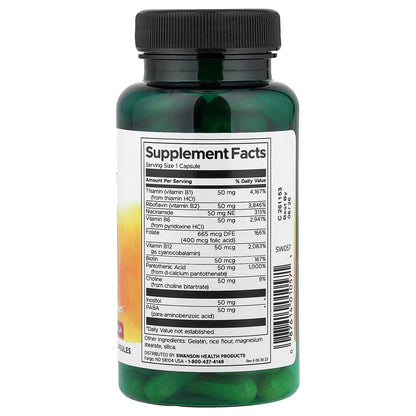 Vitaminas del complejo B + Colina + Inositol + PABA de Swanson | Apoya un metabolismo saludable, con energía y vitalidad | 100 y 250 cápsulas vegetales