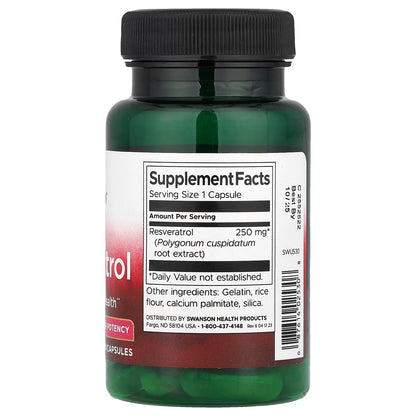 Resveratrol 250 mg de Swanson | Apoyo cardiovascular y potente antioxidante | 30 cápsulas vegetales