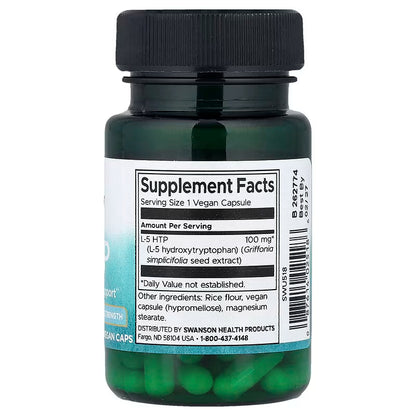 Ultra 5-HTP 100mg de Swanson  | Proporciona un descanso reparador, que ayuda a la relajación y buen estado de ánimo | 60 cápsulas vegetales