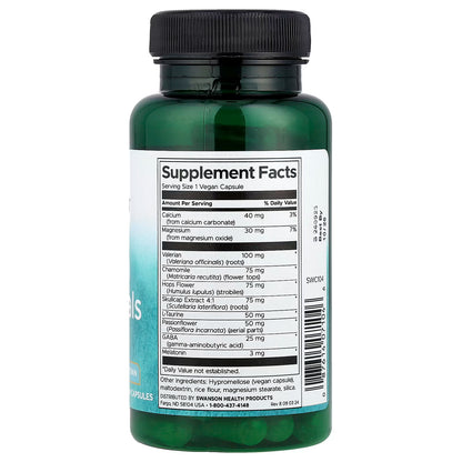 GABA + Melatonina Esencial para dormir con Valeriana y Pasiflora de Swanson | Proporciona un descanso y sueño reparador, reduciendo el estrés | 60 cápsulas veganas