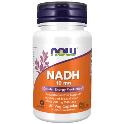 NADH 10 mg con D-Ribosa de Now | Favorece la producción natural de energía celular | 60 Cápsula