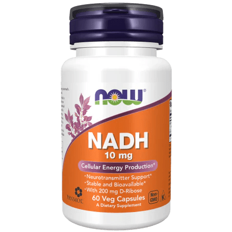 NADH 10 mg con D-Ribosa de Now | Favorece la producción natural de energía celular | 60 Cápsula