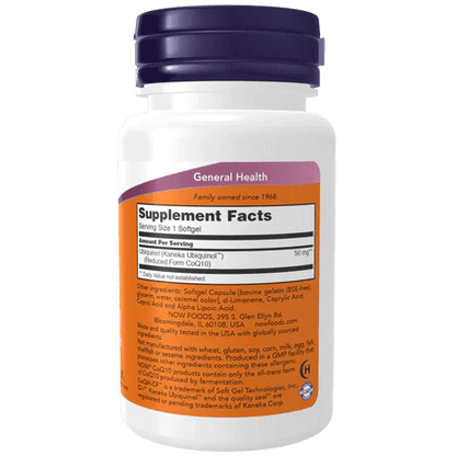 Ubiquinol CoQH-CF NOW Foods 50 mg| Apoyo Cardiovascular| 60 Cápsulas