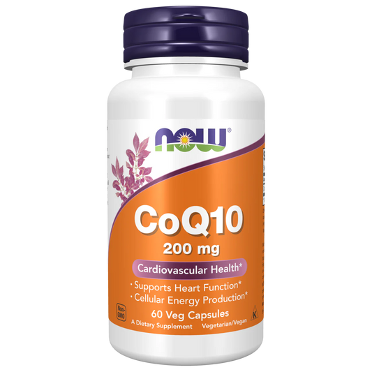 Coenzima Q10 (CoQ10) 200 mg de NOW Foods | Apoyo Cardiovascular y Producción de Energía Celular | 60 cápsulas vegetales