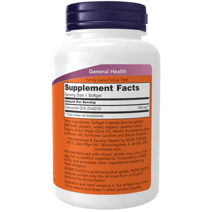 CoQ10 100 mg de NOW Foods | Favorece la producción de energía celular | 150 cápsulas blandas
