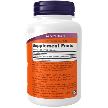 Colostro bovino 500 mg de Now Foods | Sistema Inmunitario y Función Intestinal | 120 Cápsulas
