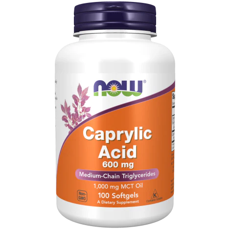 Ácido Caprílico 600 mg de NOW Foods - Triglicéridos de Cadena Media (MCT) 1,000 mg de Aceite MCT | Favorece la absorción de nutrientes al optimizar el proceso digestivo  | 100 Cápsulas Blandas