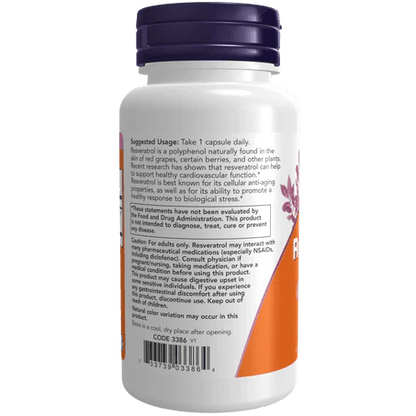 Resveratrol Extra Fuerte de Now Foods | Soporte Cardiovascular | 60 cápsulas