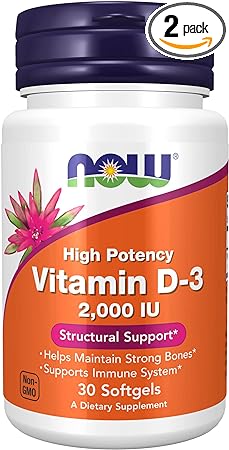 Now | Vitamina D-3 2000 UI | Fortalecimiento Óseo y del Sistema Inmune | 30, 120 y 240 cápsulas