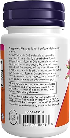 Now | Vitamina D-3 2000 UI | Fortalecimiento Óseo y del Sistema Inmune | 30, 120 y 240 cápsulas