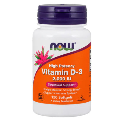 Now | Vitamina D-3 2000 UI | Fortalecimiento Óseo y del Sistema Inmune | 30, 120 y 240 cápsulas