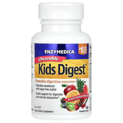Enzimas Digestivas para Niños de Enzymedica | Apoyo Digestivo Suave Natural | 90 Tabletas Masticables Veganas y Kosher