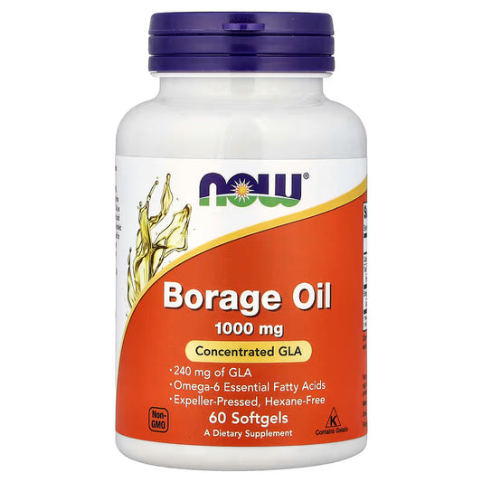 Aceite de Borraja 1000 mg GLA de NOW Foods | Equilibrio y bienestar de la piel | 60 cápsulas blandas