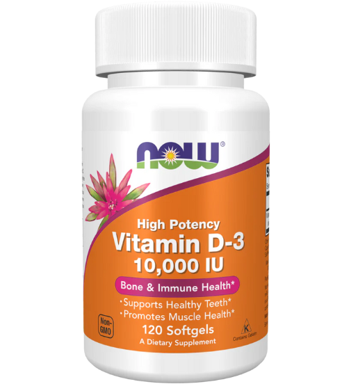 Vitamina D3 10.000 UI de NOW Foods | Apoyo del Sistema Inmunitario y Ósea | 30, 120 y 240 cápsulas blandas