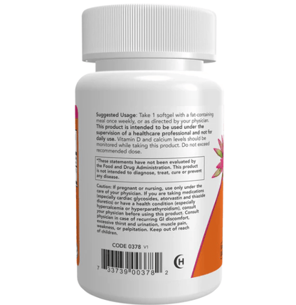 Vitamina D-3 50,000 UI de NOW Foods - Máxima Potencia Soporte Estructural, No-GMO | Fortalece el sistema inmunológico | 50 cápsulas Blandas