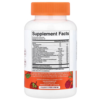 Multivitamínico para Niños de Mary Ruth's | Contiene vitaminas y minerales esenciales para el crecimiento y desarrollo, estas gomitas incluyen posbióticos, que apoyan la función digestiva | 60 gomitas Sabor Mezcla de Frutos Rojos y Cerezas