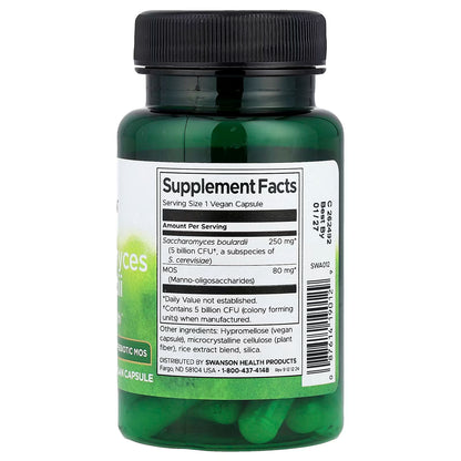 Saccharomyces Boulardii Probiótico de Swanson | Equilibra la flora intestinal saludable y previene el malestar digestivo | 30 cápsulas vegetales