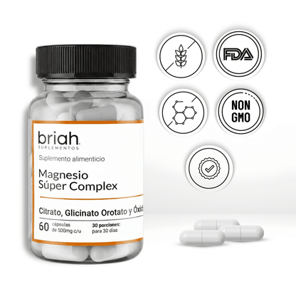 Magnesio Súper Complex | 4 tipos de Magnesio + Vitamina b6 | 60 Cápsulas