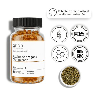 Aceite de Orégano 200 mg 97% Corvacol | Soporte del Sistema Inmunológico | 60 Cápsulas