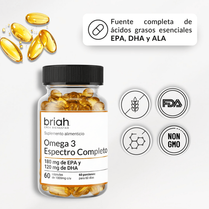 Omega 3 Espectro Completo de Briah | Función Cardiovascular y Cognitiva |  60 Cápsulas