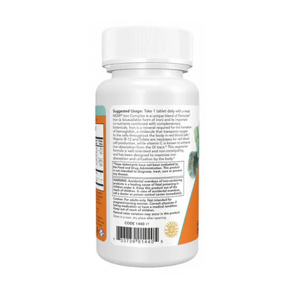 Complejo de Hierro con Vitamina C 50mg y Hierro Bisglicinato 27mg de NOW Foods | Fuente Bio-disponible, Ayuda con el Estreñimiento | 100 Tabletas Vegetales