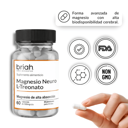 Magnesio Neuro  L- Treonato de Magnesio de Briah | Función cognitiva | 60 cápsulas blandas