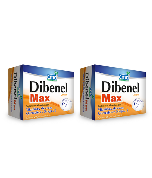 Vitaminas, Minerales, Quercetina y Omega 3 y 6 1.35g de CMD By Biofarma DUO: DIBENEL MAX | Apoyo de la función Inmunitaria, Cerebral | Duo 60 cápsulas