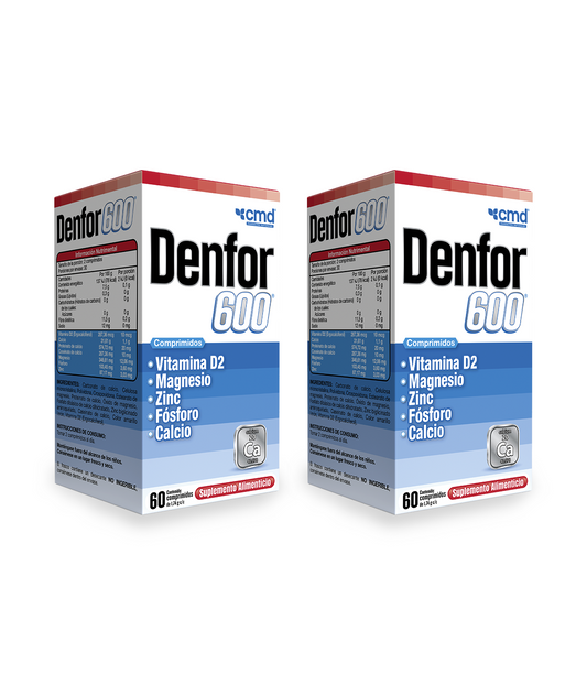 Calcio + Vitamina D2 + Zinc + Magnesio + Fósforo 1.74g de CMD - DUO:DENFOR 600 | Apoyo inmunológico, óseo y dental  | DUO 120 comprimidos vegetales