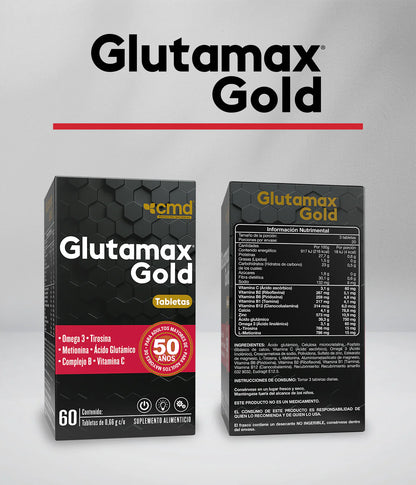 Glutamax Gold DUO Ácido Glutámico + Vitamina C de CMD By Biofarma - Apoyo Inmunitario y Cardiovascular, 120 Tabletas Vegetales