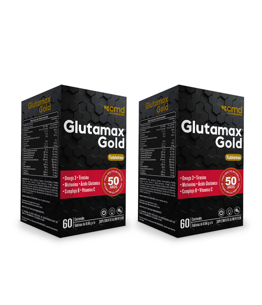 Glutamax Gold DUO Ácido Glutámico + Vitamina C de CMD By Biofarma - Apoyo Inmunitario y Cardiovascular, 120 Tabletas Vegetales