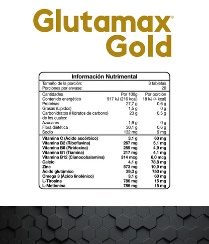 Glutamax Gold DUO Ácido Glutámico + Vitamina C de CMD By Biofarma - Apoyo Inmunitario y Cardiovascular, 120 Tabletas Vegetales