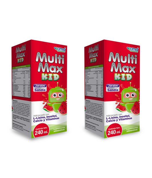 Complejo Vitamina B + Calcio + L-Lisina + Inositol 10ml de CMD - DUO: Multivitamínico para niños | Fortalecimiento del sistema inmunitario, óseo y dental | Jarabe sabor sandía de 480ml