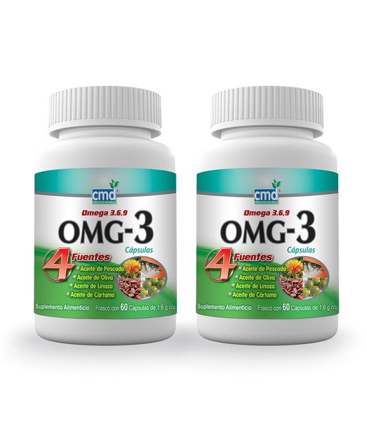 DUO: Omega 3 EPA - DHA, Omega 6 y Omega 9 1.6g de CMD By Biofarma OMG 3  | Apoyo Cardiovascular - Desarrollo Cognitivo | Duo: 120 cápsulas