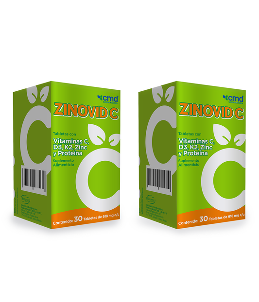 Zinc, Vitamina D3, K2, C 618mg de CMD By Biofarma ZINOVID-C | Apoyo Inmunitario, Óseo - Dental | DUO 60 tabletas vegetales