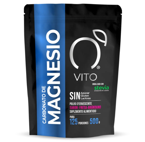 Carbonato de Magnesio 4g por porción de Vito | Apoyo de la Función Ósea e Inmunitaria | Polvo Efervescente de 500g Sabor Fresa - Arándano con 125 porciones