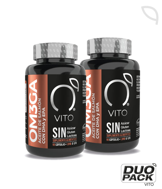 DUO: Omega 3 - Aceite de Salmón con EPA y DHA 1916g por cápsula de Vito | Apoyo de la función cerebral, cardiovascular, cutánea e inmunitaria | DUO 180 cápsulas